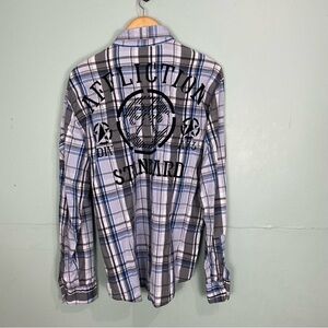 Affliction Blue Black Plaid Button Down Shirt‎ Mens XL